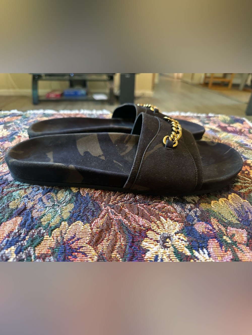 Tom Ford Camouflage Suede Olive Green Gold Chain Accent Men’s Sandals Size 11 T - Picture 5 of 8
